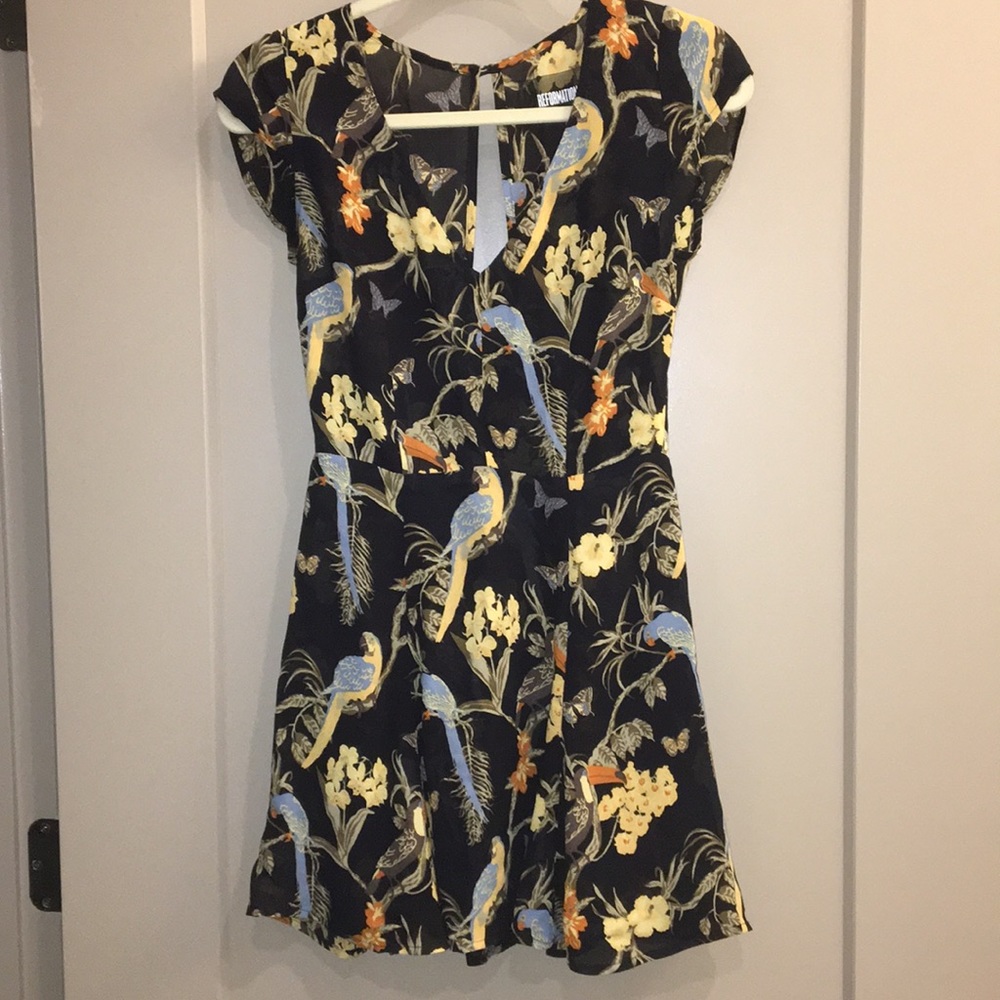 Reformation bird butterflies and flowers dress